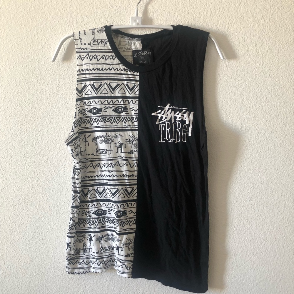 Stussy tribal print muscle tank tee